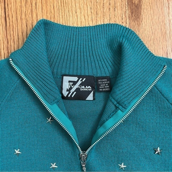 Vintage 80s 90s TYROLLA Skiwear Quarter Zip Ski Sweater Star Studs Wool Blend M - Picture 12 of 17